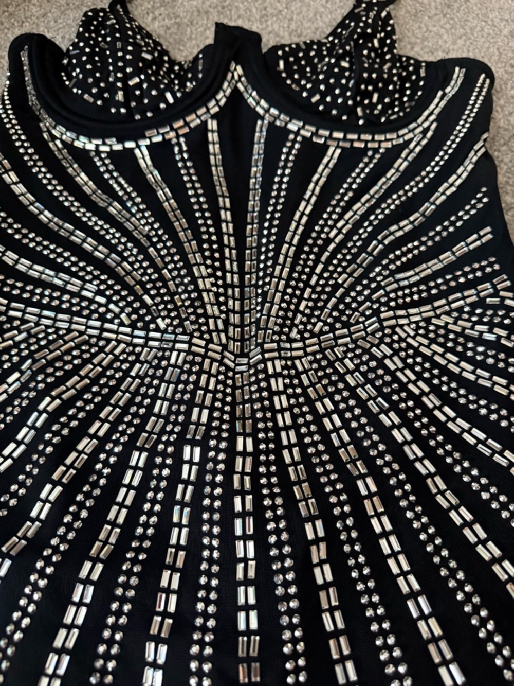Black Beaded Rhinestone Bodycon Dress